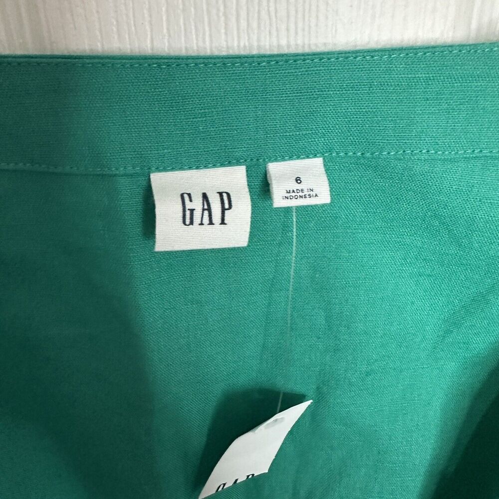 Gap Womens Size 6 Turquoise Linen Cotton Wrap Midi Dress Short Sleeve New - Picture 6 of 10